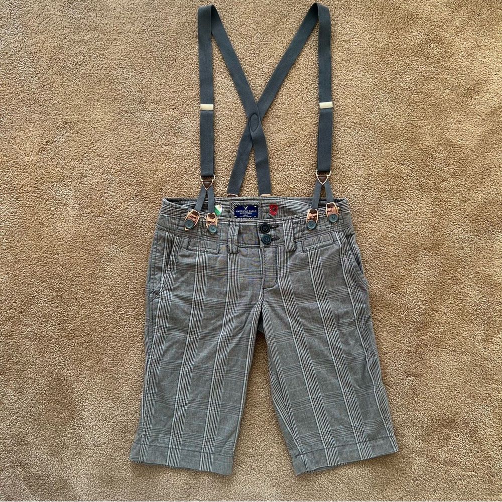 AEO Gray Plaid Bermuda Shorts with Suspenders Y2K size 0